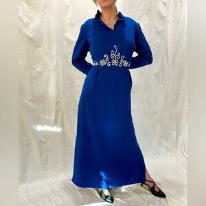 70s Royal Blue Embroidered And Beaded Dress